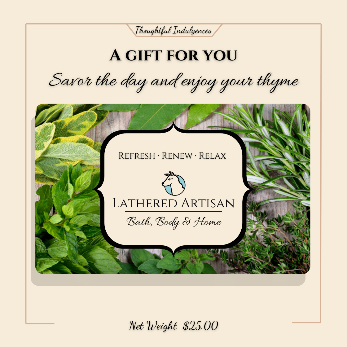 Herbal Givings "Savor the day and enjoy your thyme" Digital Gift Card