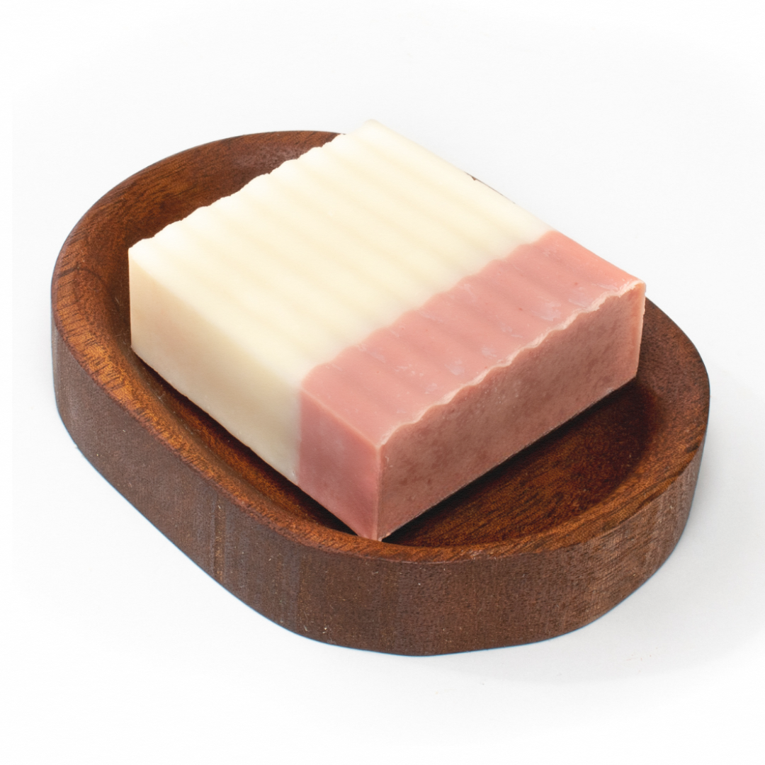 Porte-savon en bois naturel avec fleur d'acajou